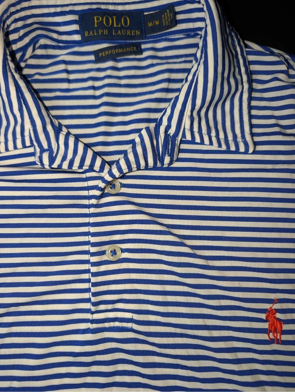 Polo Ralph Lauren Performance Polo Blue White Stripe Medium